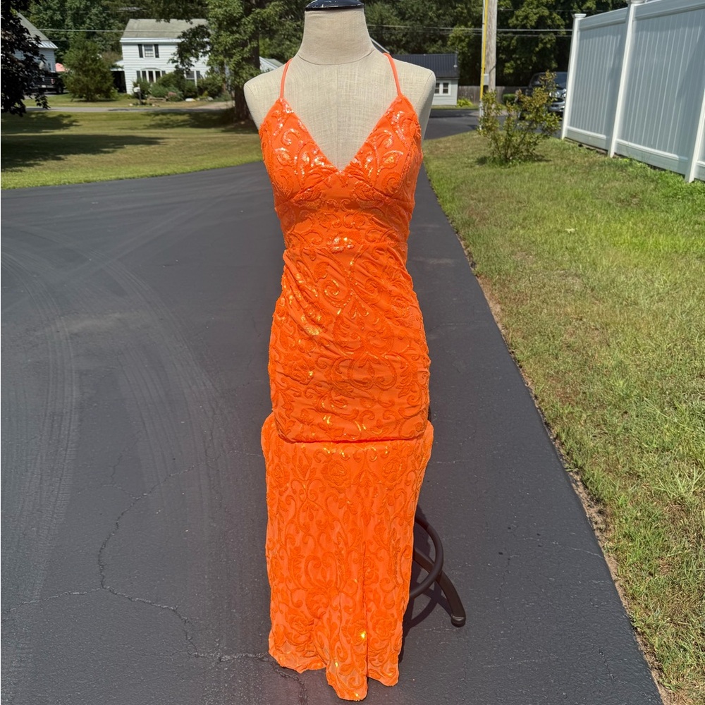 Neon Orange Sequined Mermaid Dress